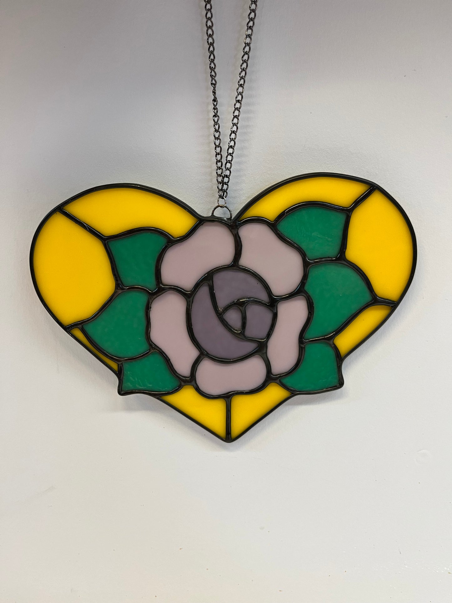 Opaque rose heart stained glass suncatcher