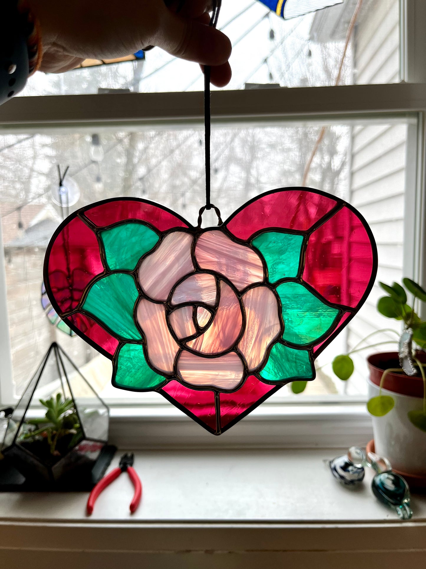 Rose heart panel - pink