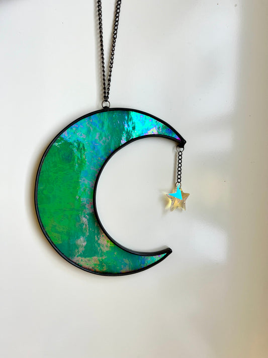 Moon with star charm- teal