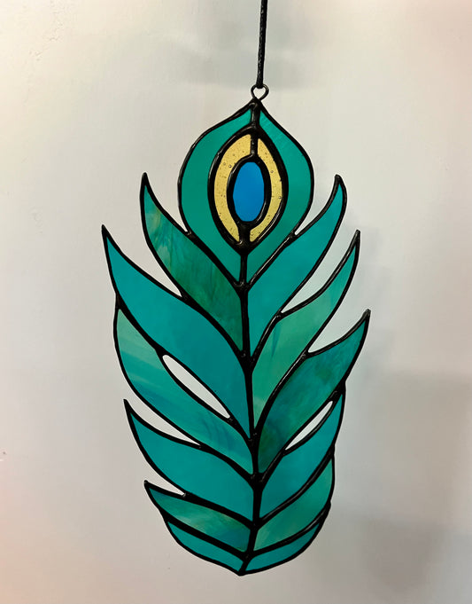 Peacock feather stained glass suncatcher