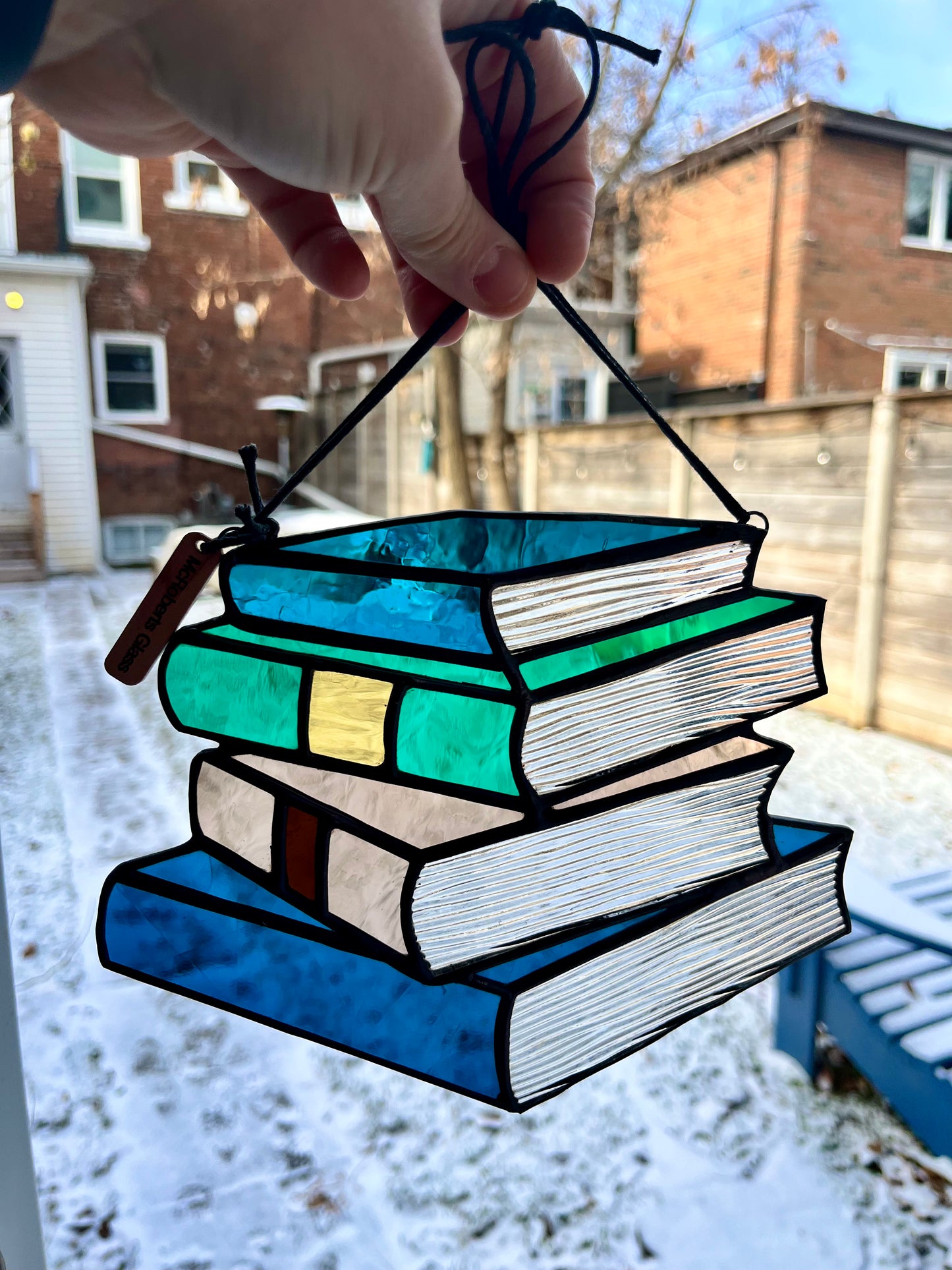 Stained glass book stack