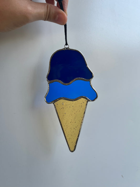 Ice cream cone stained glass suncatcher