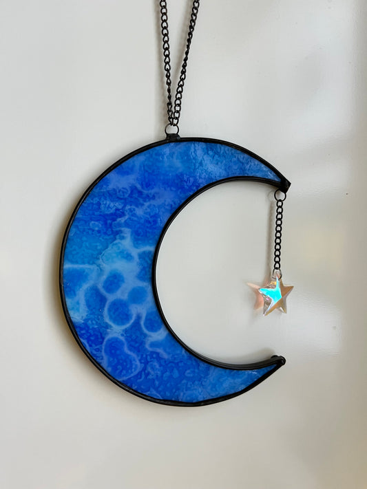 Moon with star charm- blue