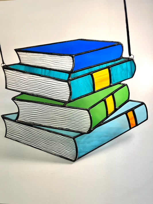 Green and blue book stack